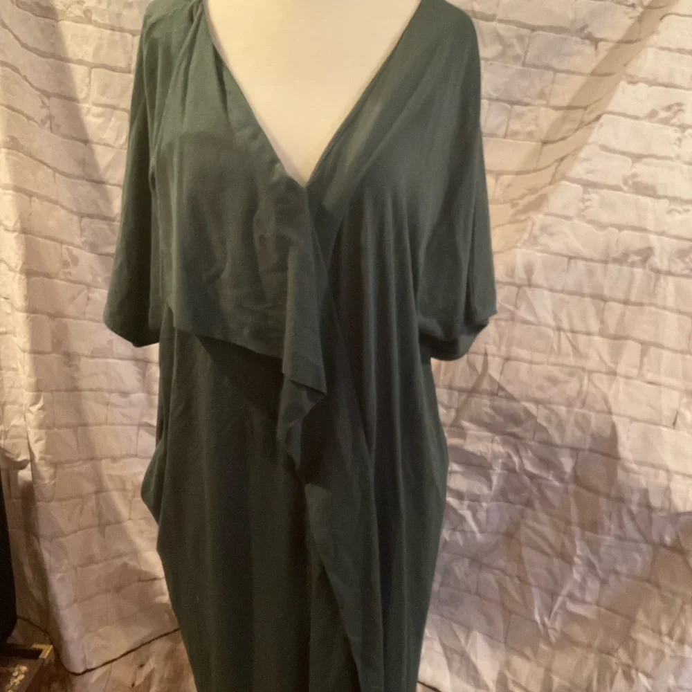 “COS” Green V Neck Draped Front Detail Short Sleeve Dress. - Picture 12 of 12